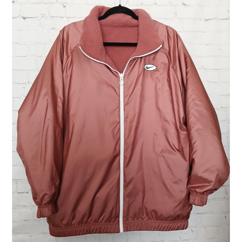 Nike Jacket Coat Reversible Boa Womens SZ M Oversized Fleece & Poly Big Swoosh - Picture 6 of 12